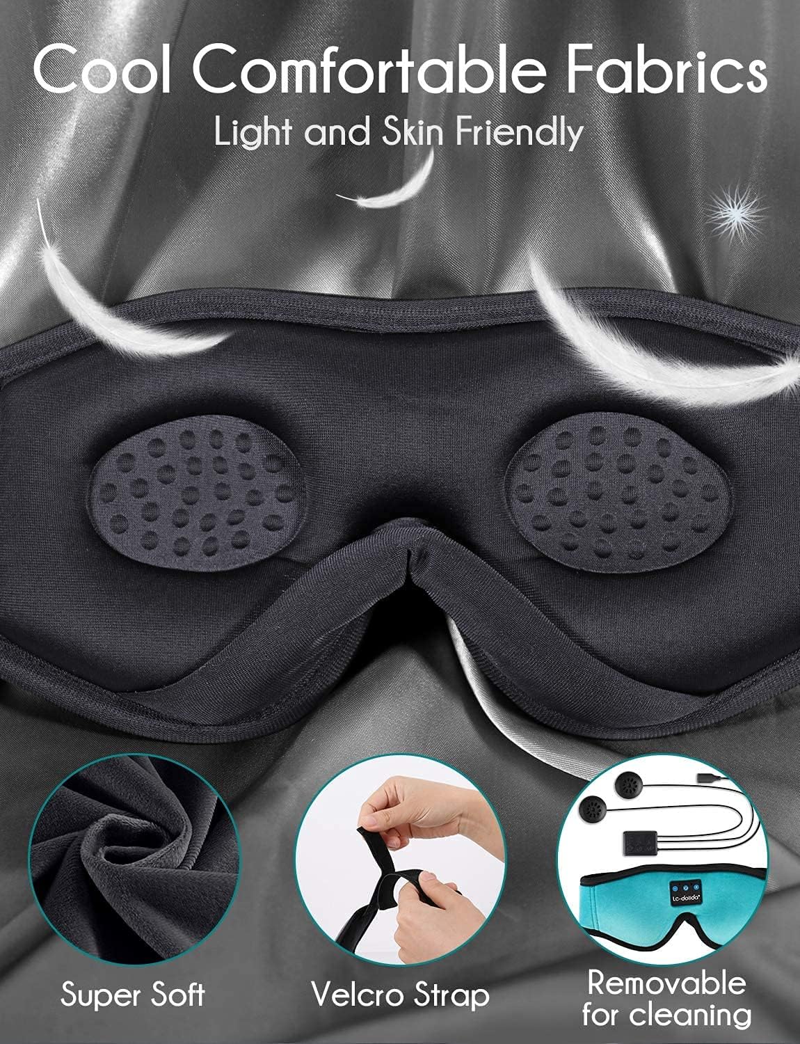 LC-dolida Sleep Headphones, Sleep Mask Bluetooth Wireless Music Eye Mask, Sleeping Headphones for Side Sleepers Sleep Mask with Bluetooth Headphones Ultra-Thin Stereo Speakers Perfect for Sleeping