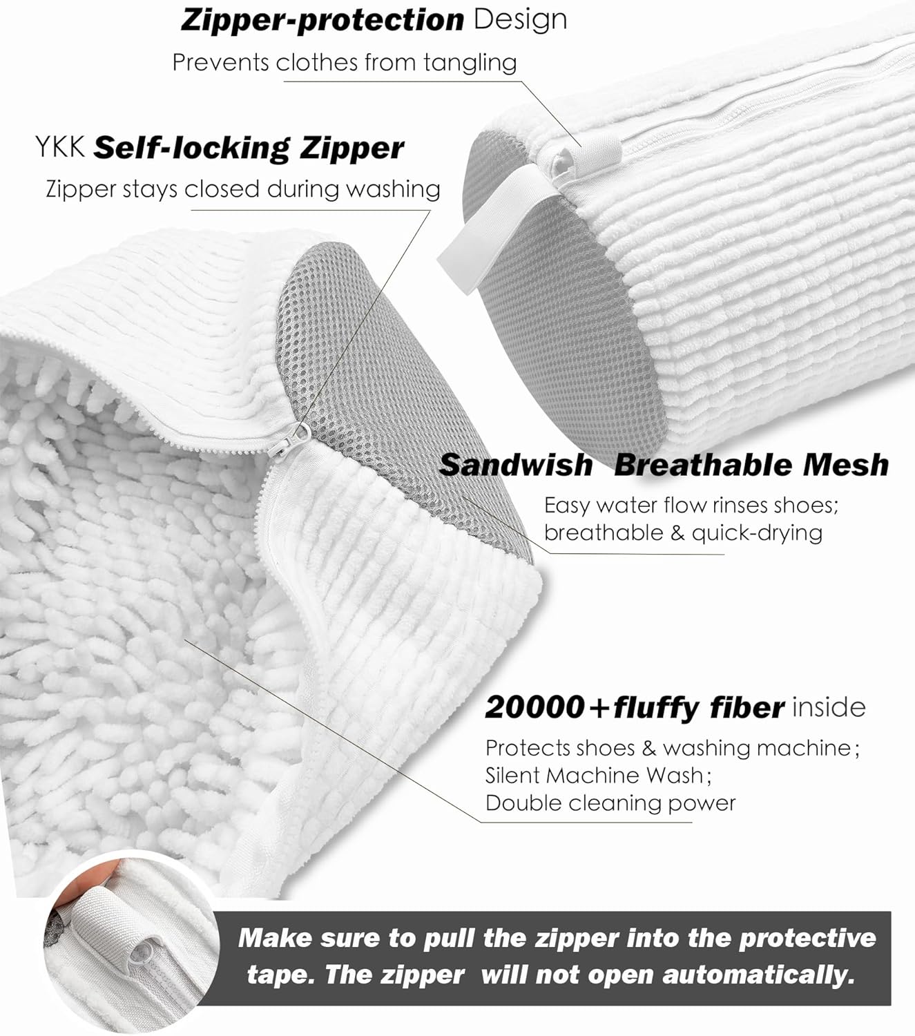 Shoe Washing Machine Bag,Laundry Shoe Bag for Washer and Dryer,Reusable Shoe Cleaning Bag for Sneakers,Tennis Shoes,With Self-locking Zipper, Microfiber Inside,Include Shoes Storage Bag (White(1PC))