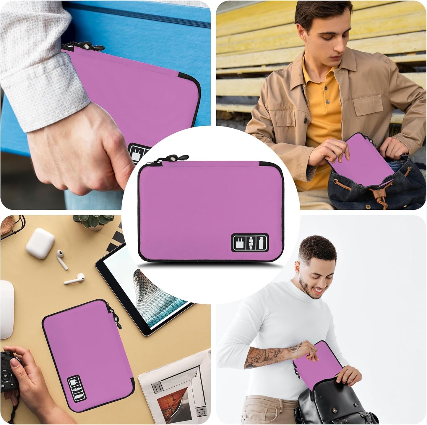 Electronics Organizer,Travel Cord Organizer Pouch, Portable Cable Organizer Bags,Travel Electronic Accessories Storage Case for Cables, Cords, Charger, Phone (Pink)