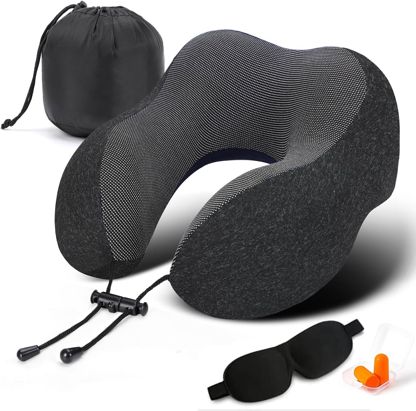 Travel Pillow, Best Memory Foam Neck Pillow Head Support Soft Pillow for Sleeping Rest, Airplane Car & Home Use (Black-E)