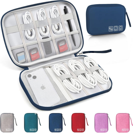 Travel Cable Organizer Bag, Electronics Organizer Tech Pouch with Double Layers for Cords, Chargers, Phone, Earphones, USBs, SD Cards - Travel Essentials Portable Waterproof Tech Pouch