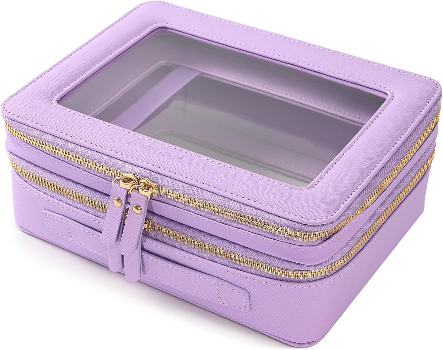 Aveniee Clear Makeup Bags, Double Layer Cosmetic Bags with a Separate Brush Compartment, Large Travel Toiletry Bag Train Case for Women, Travel Accessories Organizer.2 Layers Large, Lilac