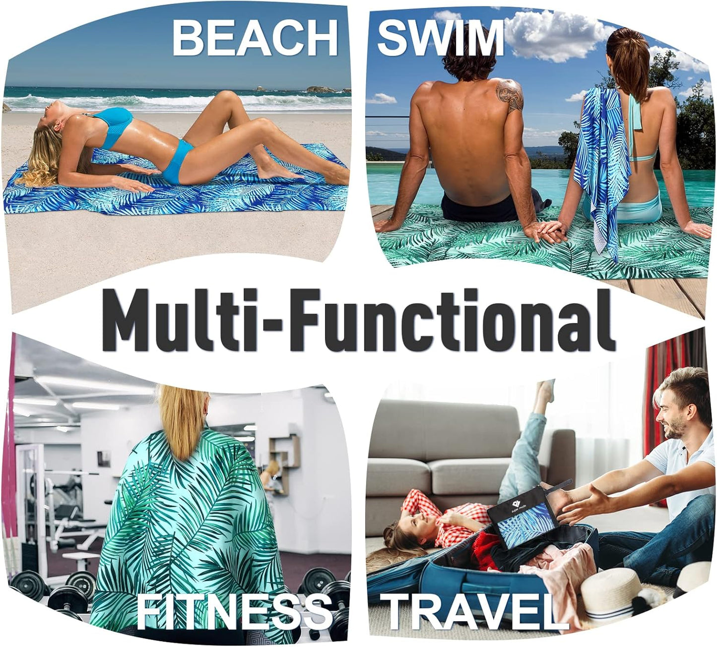 2 Pack Microfiber Beach Towel, Oversized Pool Towel 75”x 35”, Sand-Free Quick Drying Camping Super Absorbent Bath Blanket, Soft Breathable and Lightweight