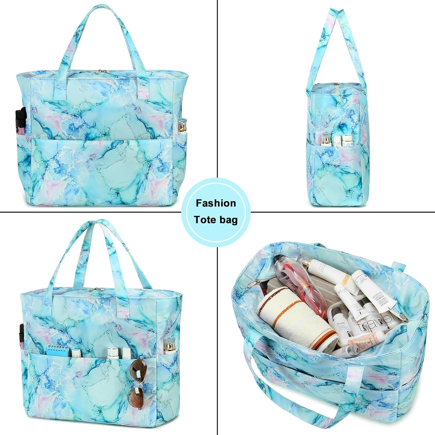 LEDAOU Beach Bag Waterproof Sandproof Women Tote Bag Pool Bag with Zipper for Gym Grocery Travel with Wet Pocket