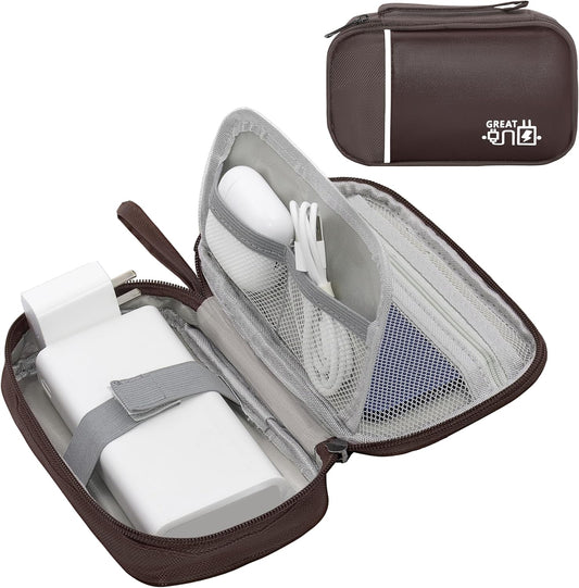 Electronics Organizer,Travel Cord Organizer Pouch, Portable Cable Organizer Bags, Waterproof Electronic Accessories Storage Case for Cables, Cords, Charger, Phone (Single Layer-Small-Brown)