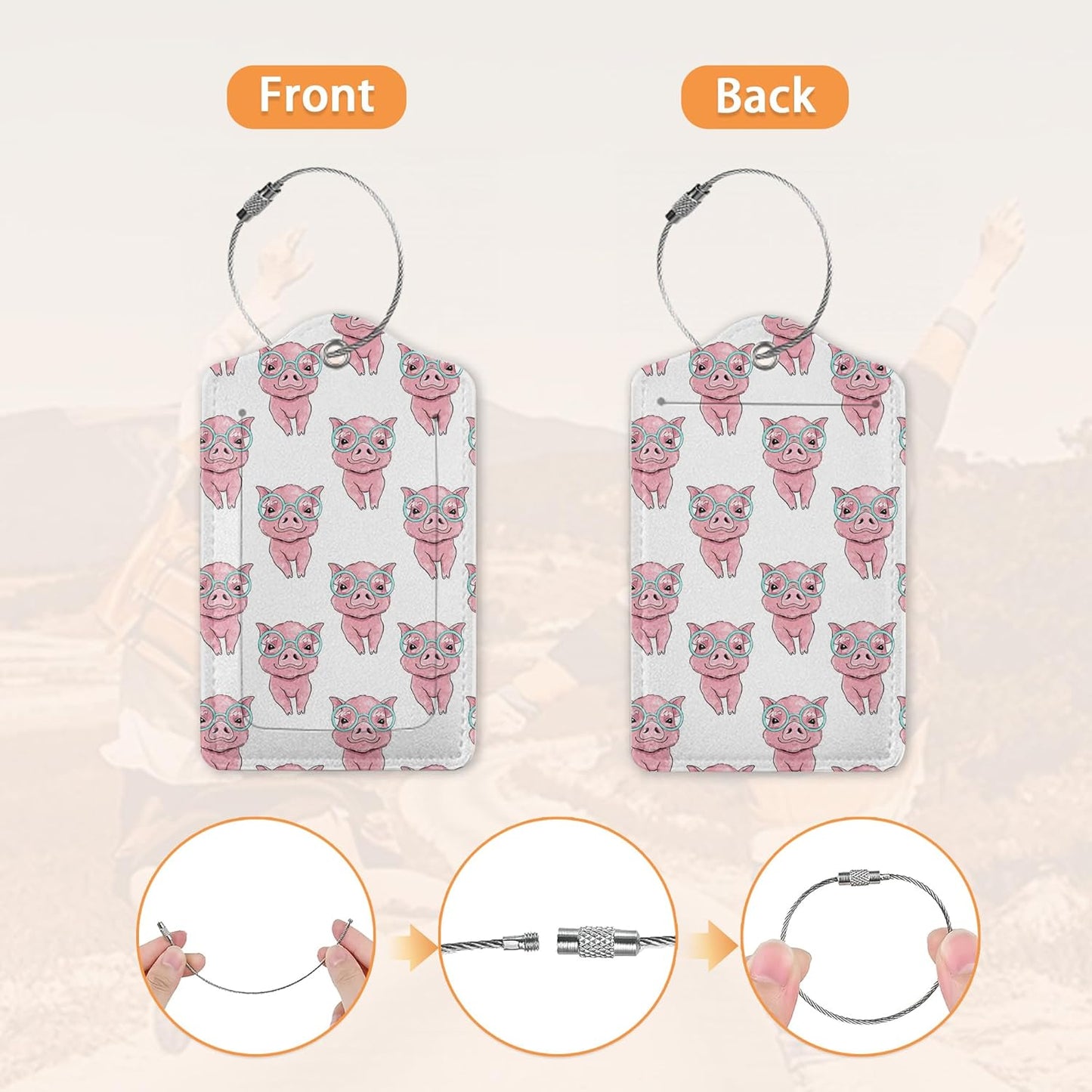 2 Pcs Luggage Tags for Suitcase,Cute Pig with Heart Luggage Tag Name Id Labels with Privacy Cover for Travel Backpack Women Men