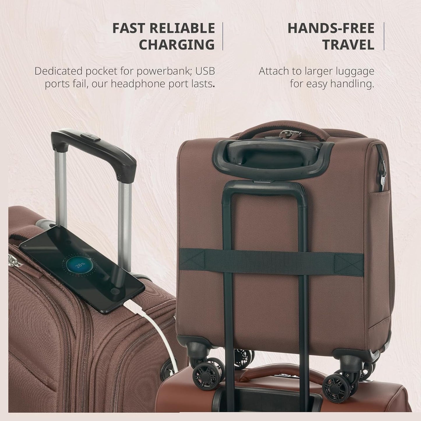 Verage Underseat Carry On Luggage with Wheels, 14.5-Inch Spinner Small Suitcase, Softside Lightweight Travel Bag for Men and Women, Airplane Carry On Bag, Chestnut Brown