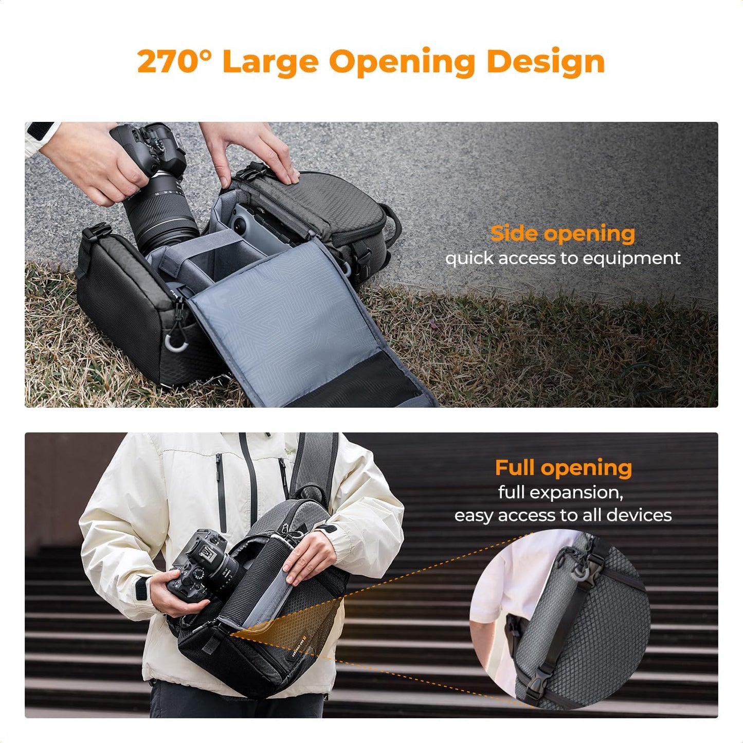 K&F CONCEPT Camera Sling Bag Crossbody Bag Camera Shoulder Backpack DSLR/SLR/Mirrorless Photography Bags Compatible with Canon/Nikon/Sony/Fuji/Gopro/DJI