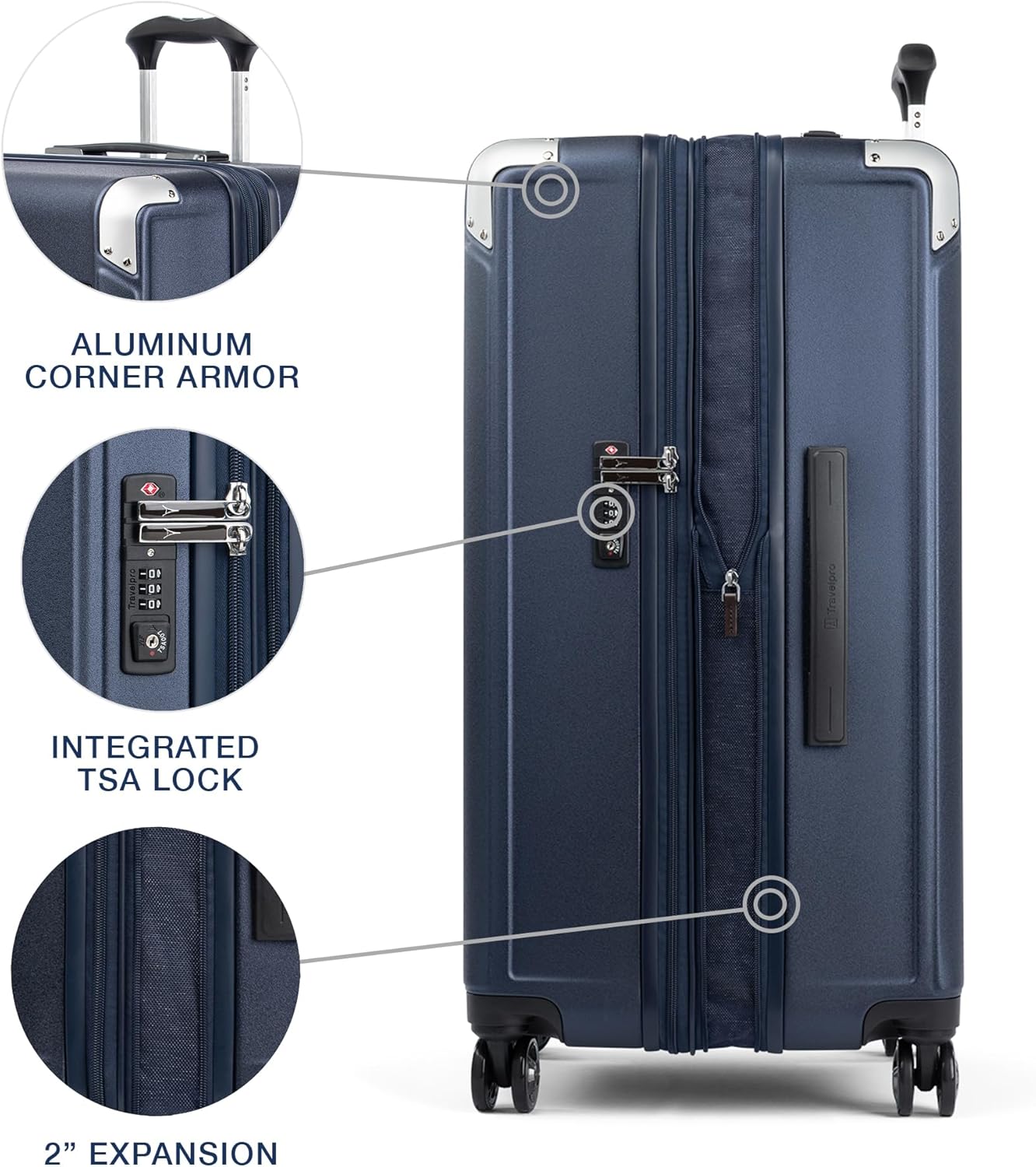 Travelpro Platinum Elite Hardside Expandable Checked Luggage, 8 Wheel Spinner, TSA Lock, Hard Shell Polycarbonate Suitcase, True Navy Blue, Checked Large 28-Inch