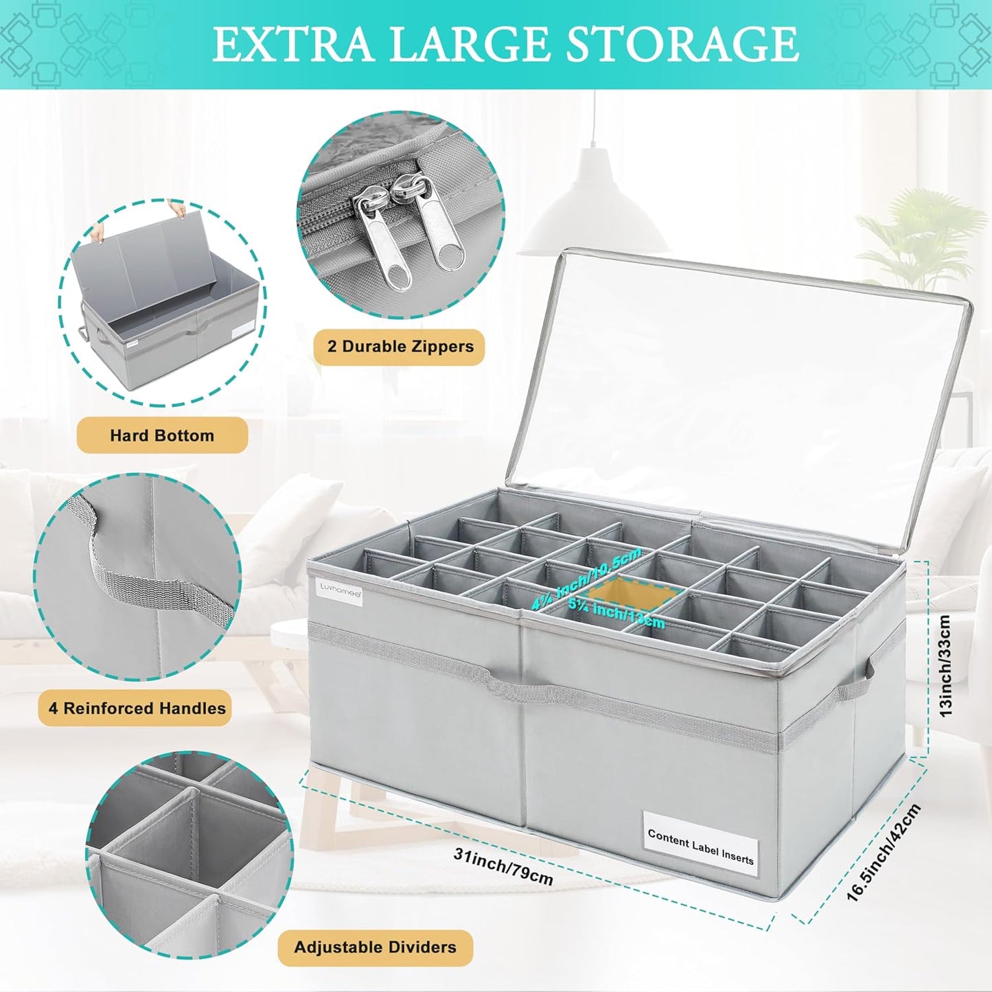 LUVHOMEE Shoe Organizer for Closet, Fits 24 Pairs, Large Shoe Box Storage Containers, Clear Foldable Shoe Storage Bins w/Bottom Support, Space Saving Closet Shoes Holder w/Reinforced Handles, Gray