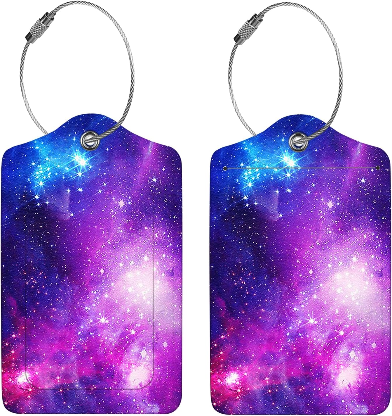 2 Pcs Luggage Tags for Suitcase, Cute Unique PU Leather Travel Bag Tag with Privacy Cover ID Label Address Card and Durable Metal Ring Suitable for Men Women Children Backpack,Purple Star River