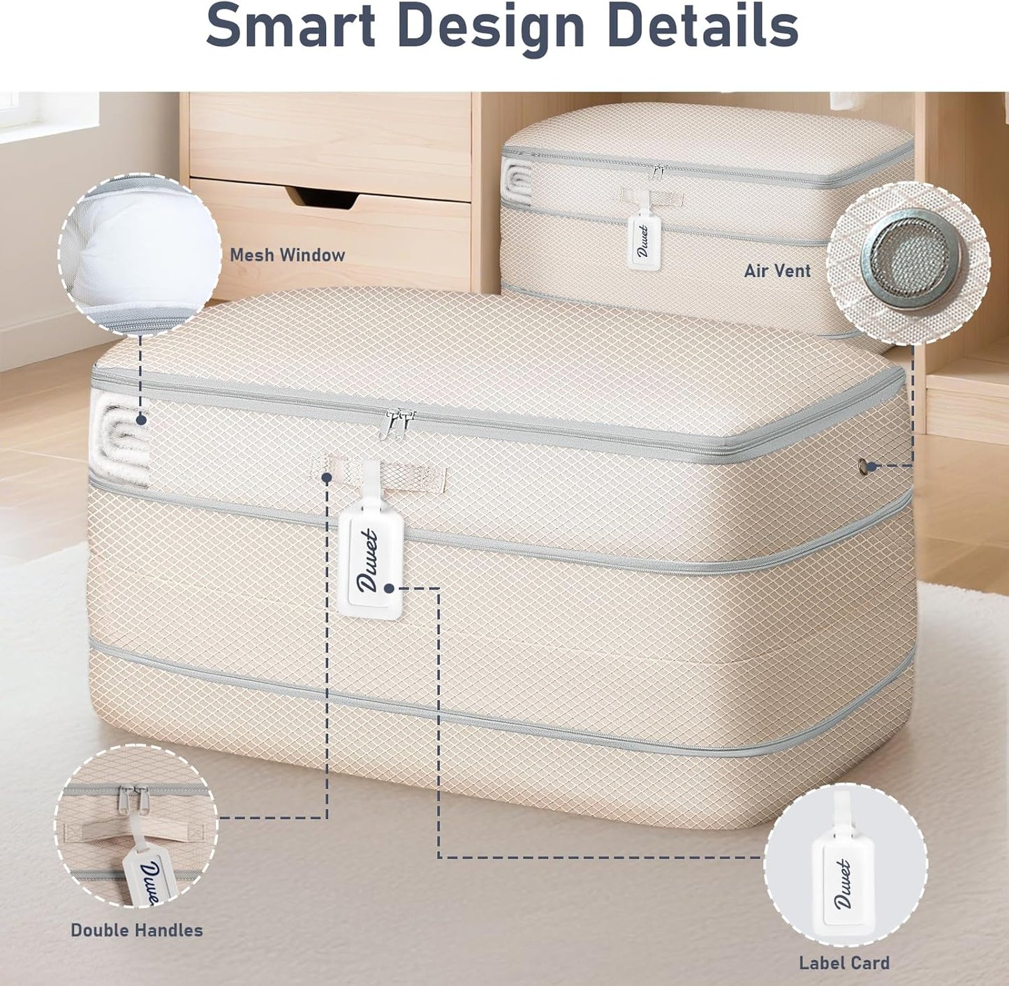 DIMJ Comforter Storage Bag - 100L Large Capacity Blanket Storage Compression Bags, Washable Space Saving Self Compression Organizer with Window Handles, Space Saver for Clothes, Bedding, Sheet