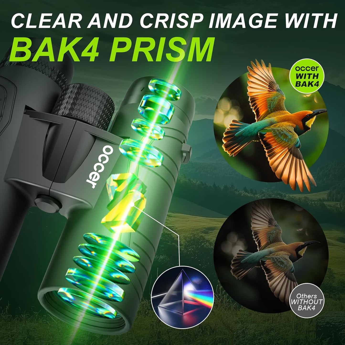 15x42 Binoculars for Adults High Powered - Occer HD Lightweight Travel Hunting Binoculars with Clear Low Light Vision for Bird Watching, Whale Watching, Camping -Black