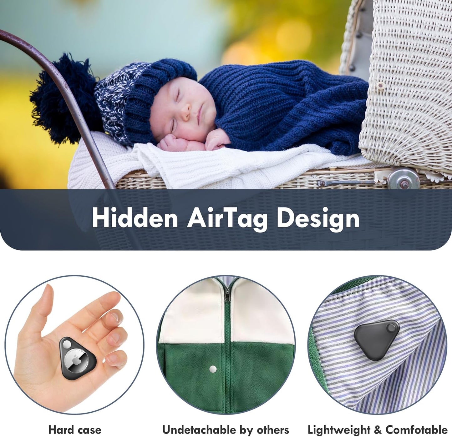 Airtag Holder for Kids Hidden 2 Pack Upgraded GPS Tracker Case, Anti-Removal Airtag Hard Case with Safety Pins, Avoid Airtag Loss, Suitable for Children, Elderly, Pets, Backpack, Luggage(White Black)