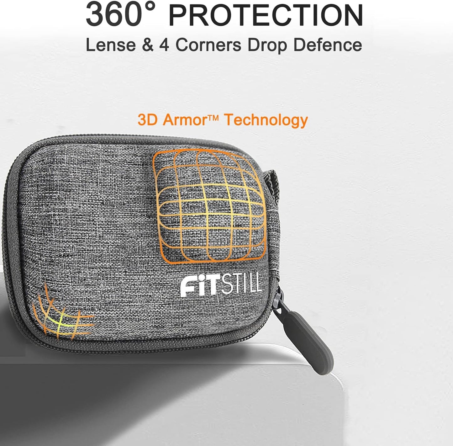 FiTSTILL Grey Weaving Mini Carrying Case for Go Pro Hero 13/12/11/10/9/8/7/(2018)/6/5/4/3+/3 Black,Hard Shell Travel Storage Case for AKASO,Campark,YI Action Camera and More
