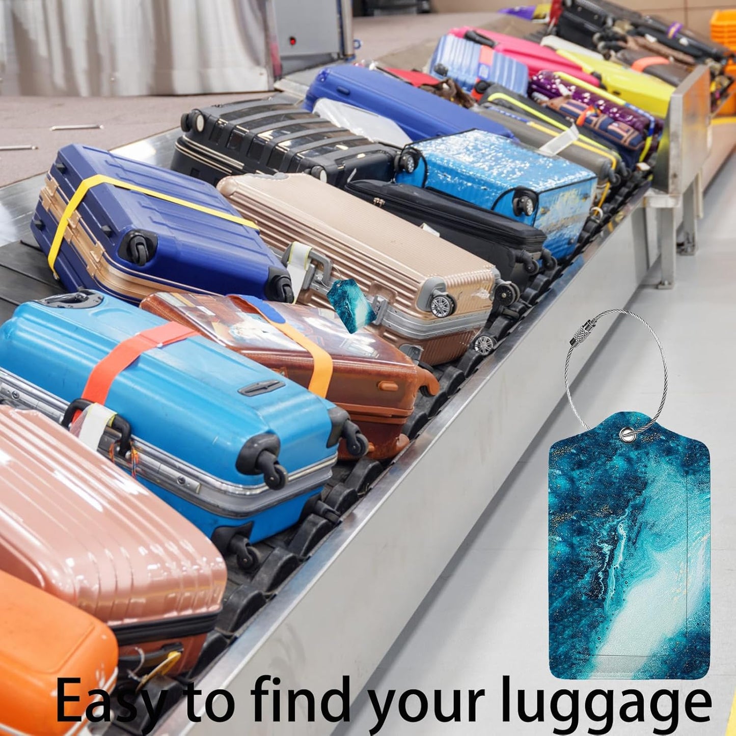 Abstract Ocean Texture Luggage Tags for Suitcases,2 Pack Luggage Tag, Leather Stainless Steel Loop Label Tag for Women Girl Travel Bag Suitcase