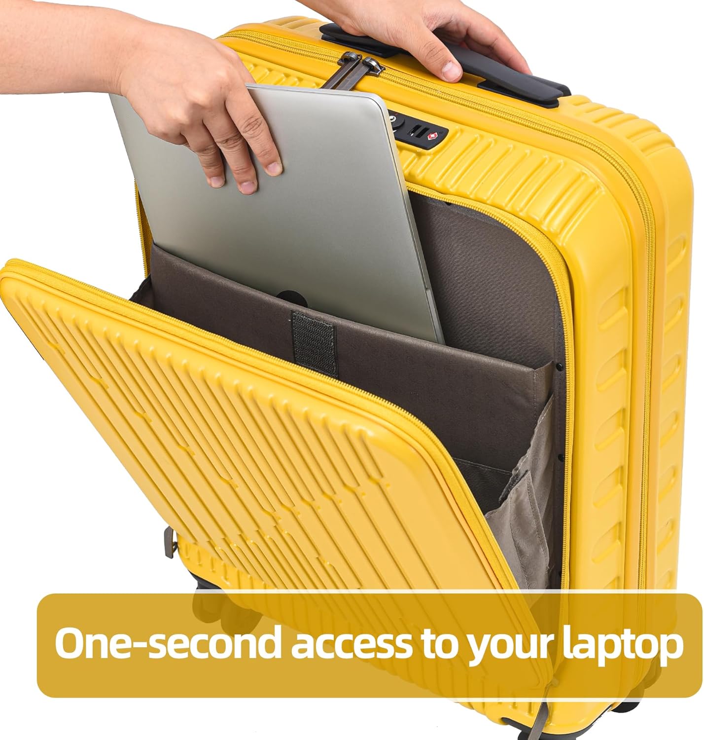 2 Pieces 20/29 Luggage Sets, 20 Inch Cabin Luggage with Front Pocket & 29 Inch Side Opening Suitcase, Ligthweight ABS+PC Hardshell, TSA Lock with HINOMOTO 360° Wheels, Yellow