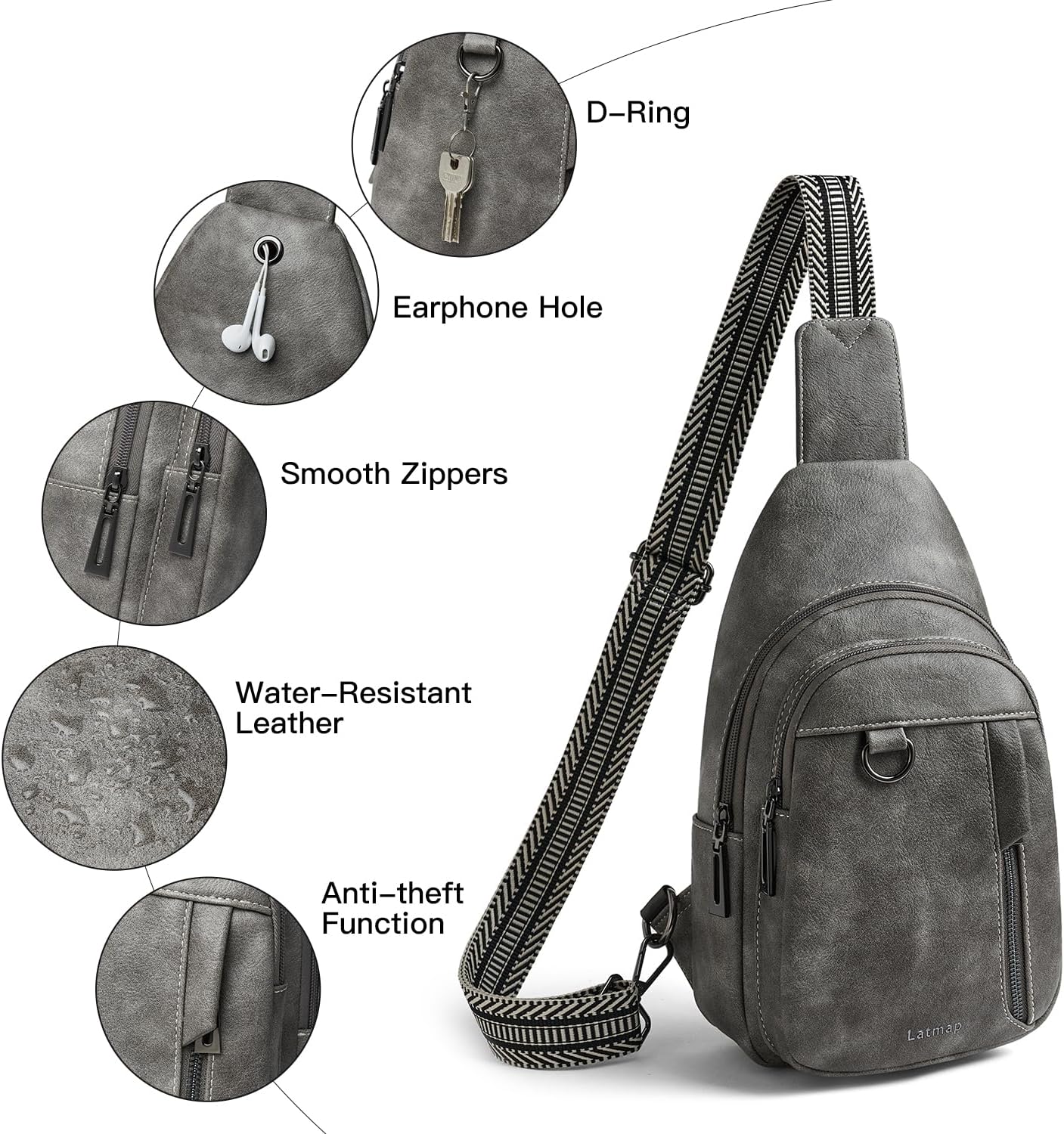 7L Sling Bag for Women Men Leather Small Sling Backpack Daypack Anti Theft Fanny Pack Crossbody Purse Travel