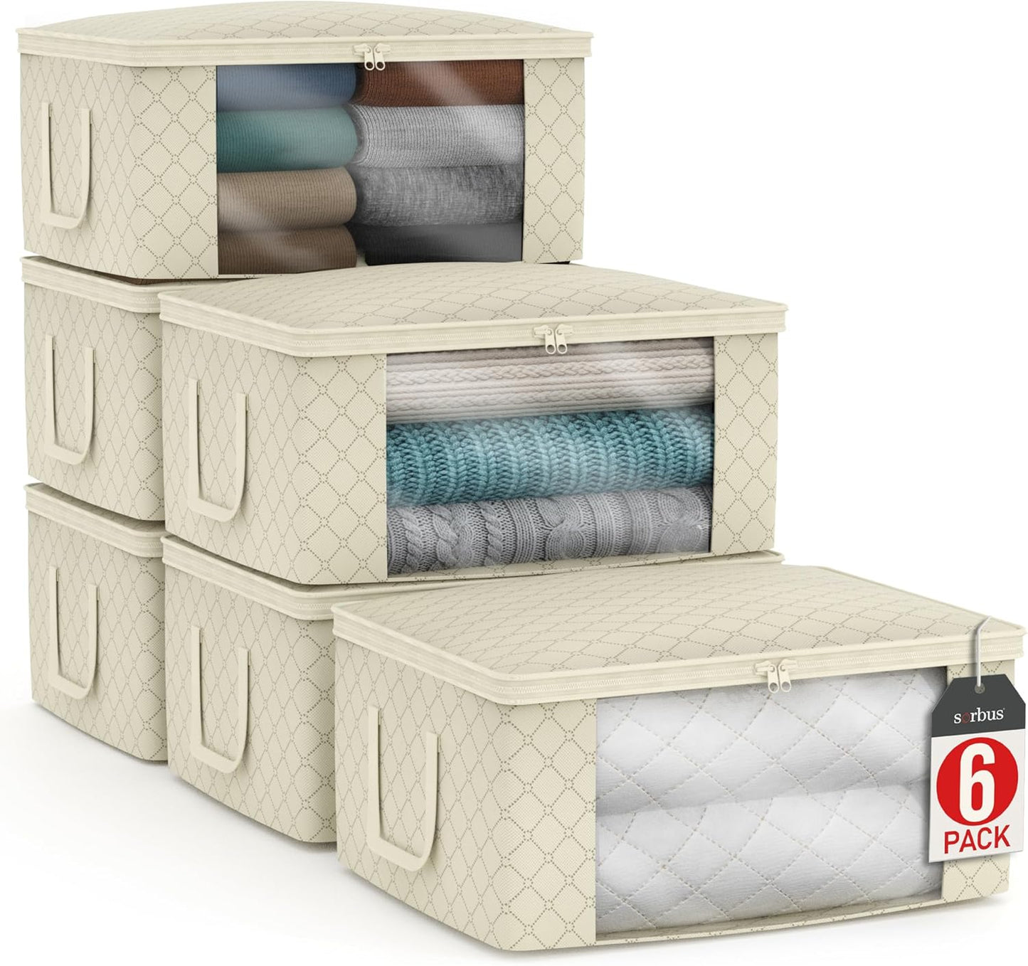 Sorbus Medium Clothes Storage Bags - Foldable Blanket Storage Bins for Organizing Bedroom, Closet, Clothing, Comforter, Organization with Clear Window, Lids and Carry Handles - Set of 10