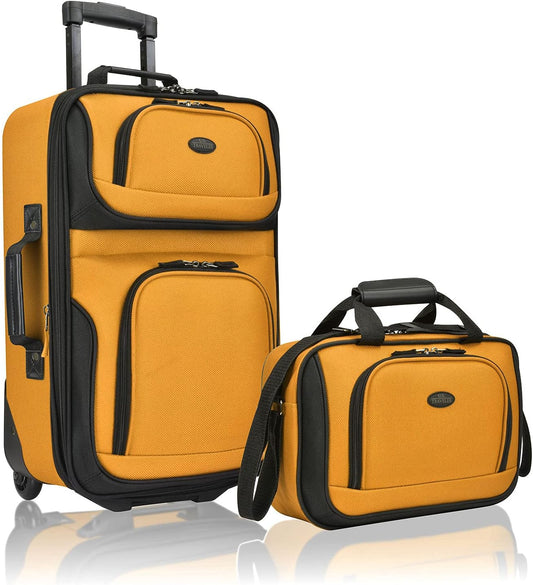 U.S. Traveler Rio Fabric Expandable Carry-on Luggage, Rolling Suitcase, Orange, 2 Wheel Set