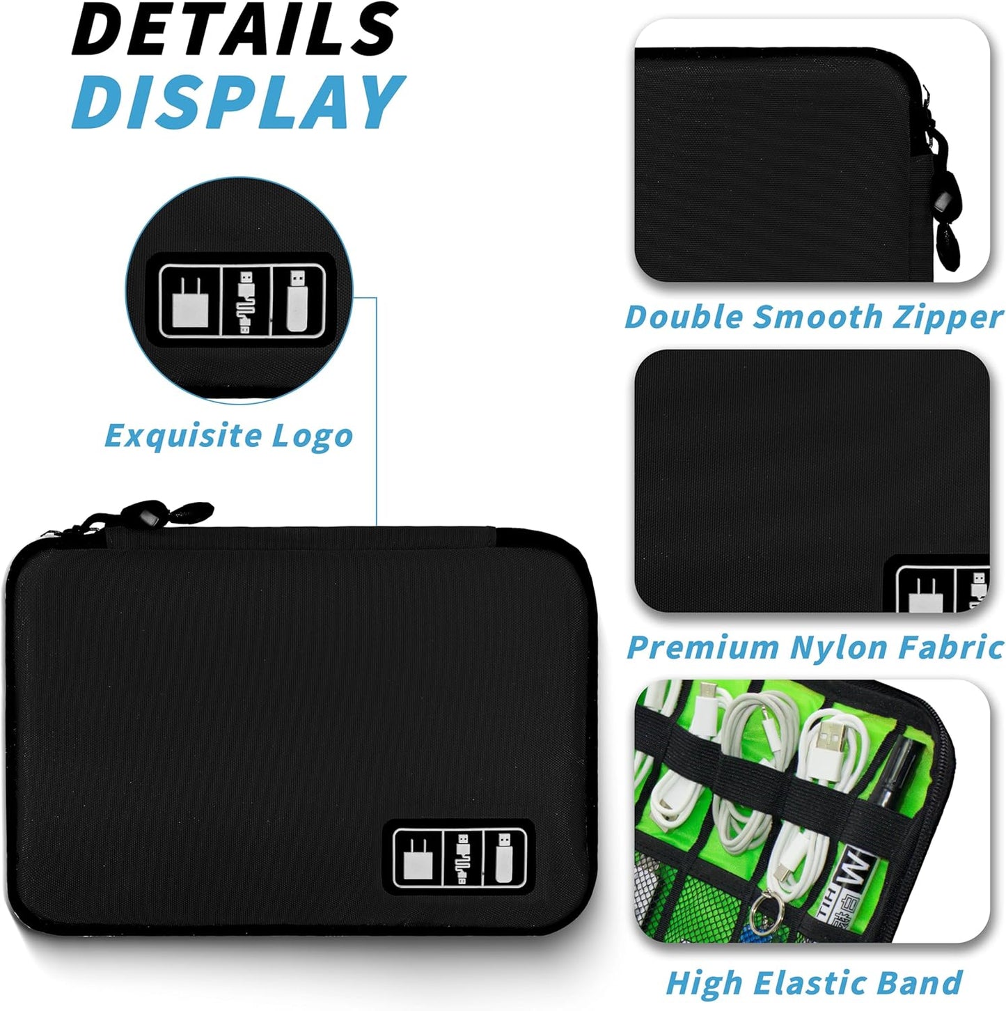 Electronics Organizer,Travel Cord Organizer Pouch, Portable Cable Organizer Bags,Travel Electronic Accessories Storage Case for Cables, Cords, Charger, Phone (Black)