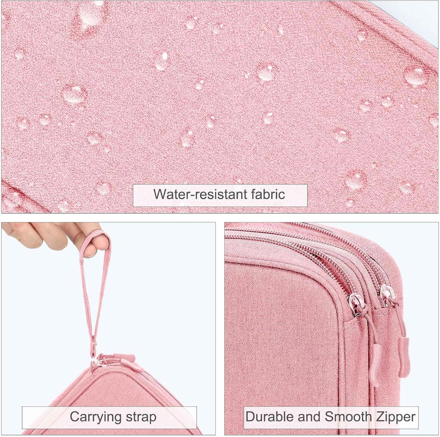 FYY Electronic Organizer, Large Travel Cable Organizer Bag Pouch Electronic Accessories Carry Case Portable Waterproof Double Layers All-in-One Storage Bag for Cable, Cord, Charger, Phone, Pink