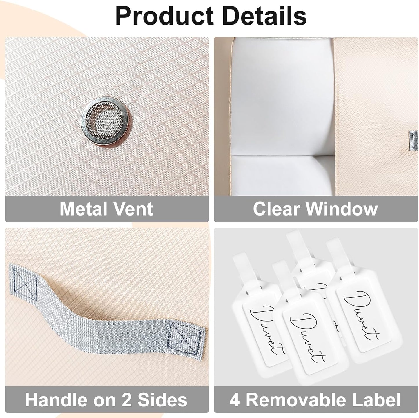 Comforter Storage Bag - 130L Large Capacity Blanket Storage Bags 3-Layer Ultra Space Saving Self Compression Organizer, Washable Compression Bags for Storage Comforter Blanket, 4-Pack, Beige