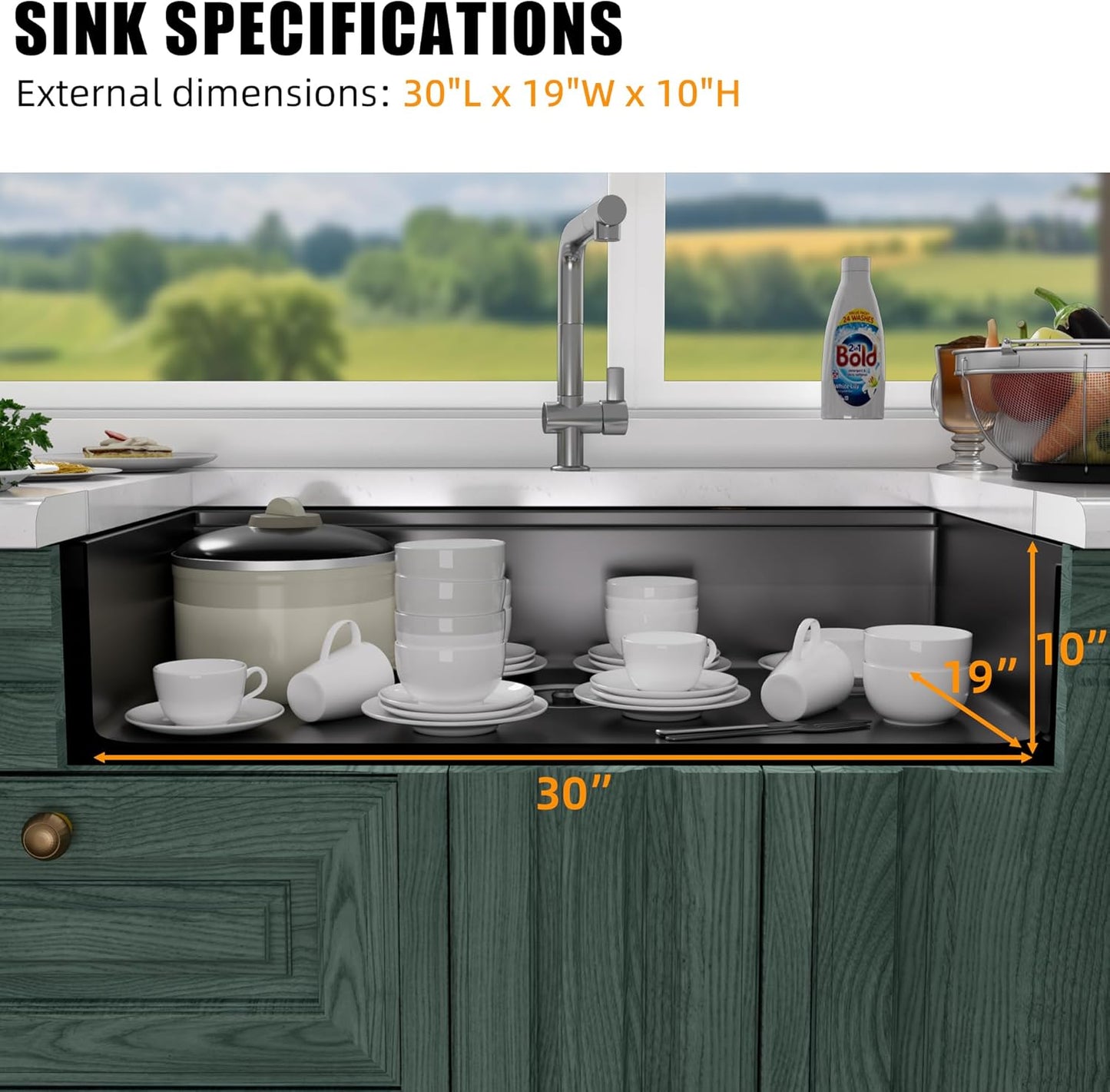 30 Inch Undermount Kitchen Sink Stainless Steel, 30x19 Undermount Workstation Sink Single Bowl Commercial 16 Gauge Stainless Steel Kitchen Sinks Black