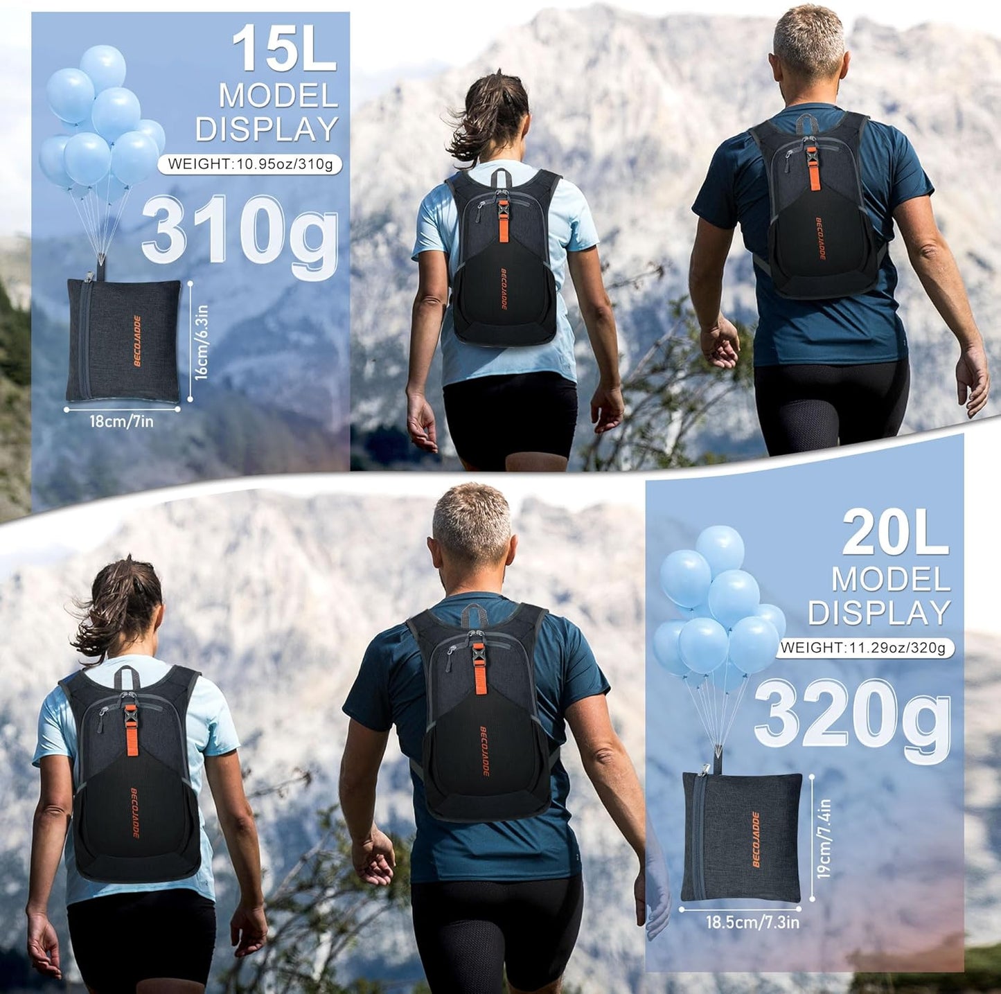 15L Small Hiking Backpack for Men Women Foldable Packable Back Pack Ultralight Hiking Daypack for Travel Camping Outdoor, Black