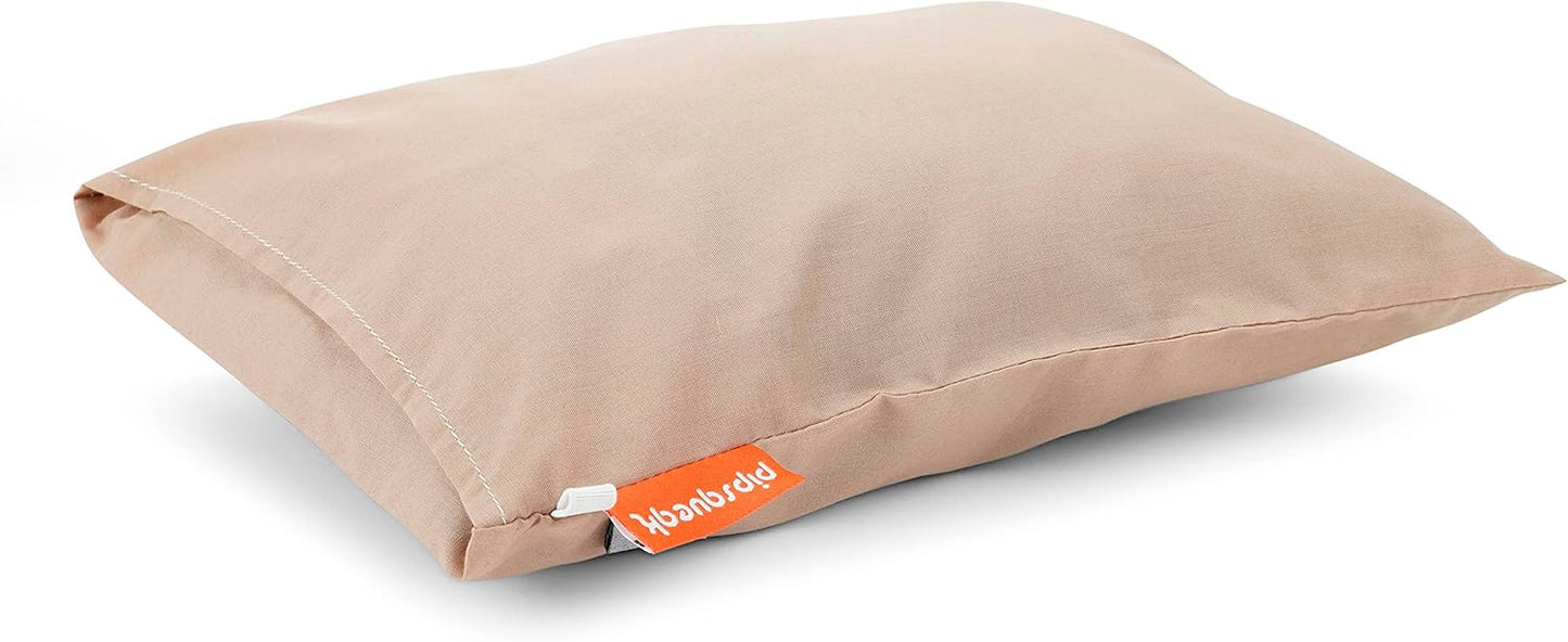 Pipsqueak Small | Tiny | Mini Pillow with Name Tag - 11in x 7in x 2.5in - Machine Washable - White Pillow with Khaki Case