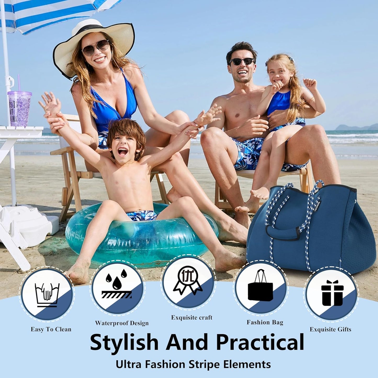 QOGiR Neoprene Multipurpose Beach Bag Tote with Inner Zipper Pocket … … … …