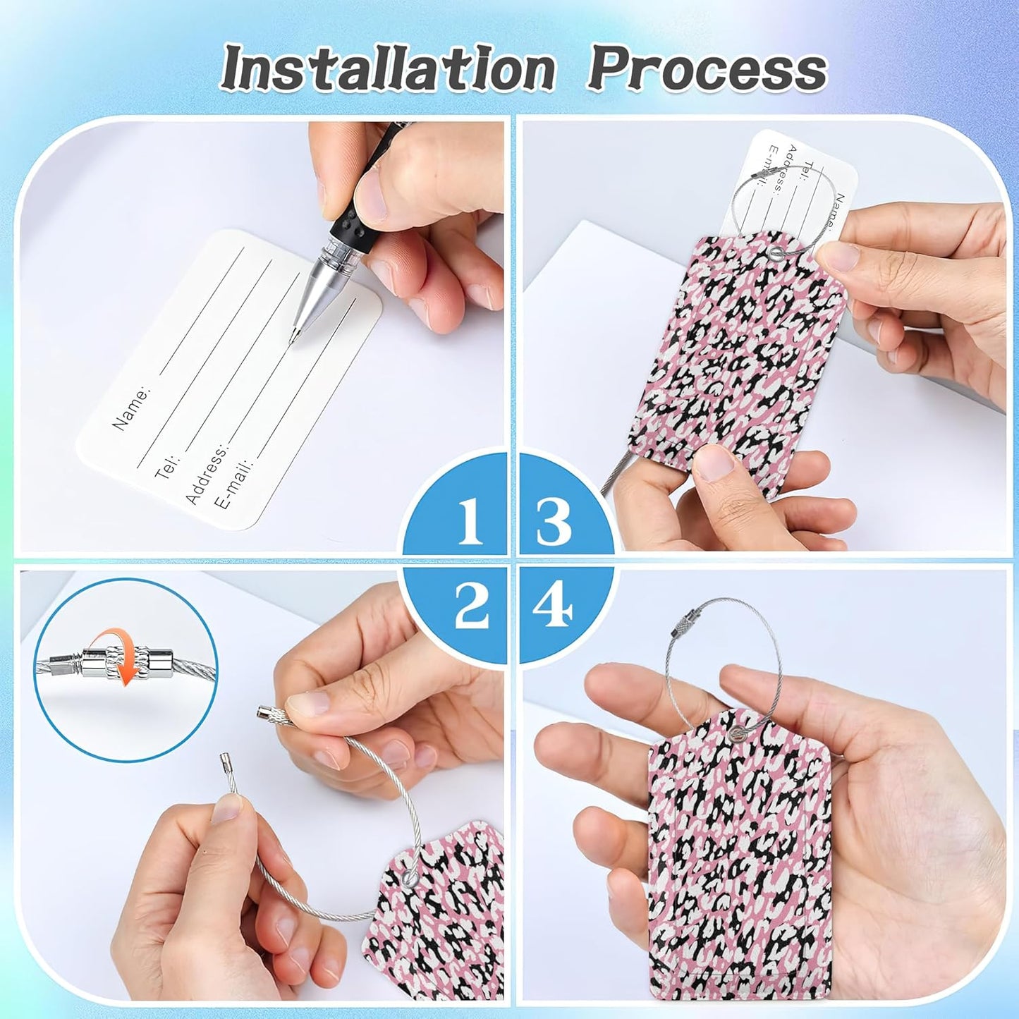 3 Pack Luggage Tag for Suitcase,Abstract Modern Leopard Leather Luggage Tags with Privacy Cover Name ID Label Identifiers Travel Bag Tags for Women Men Boys Girls