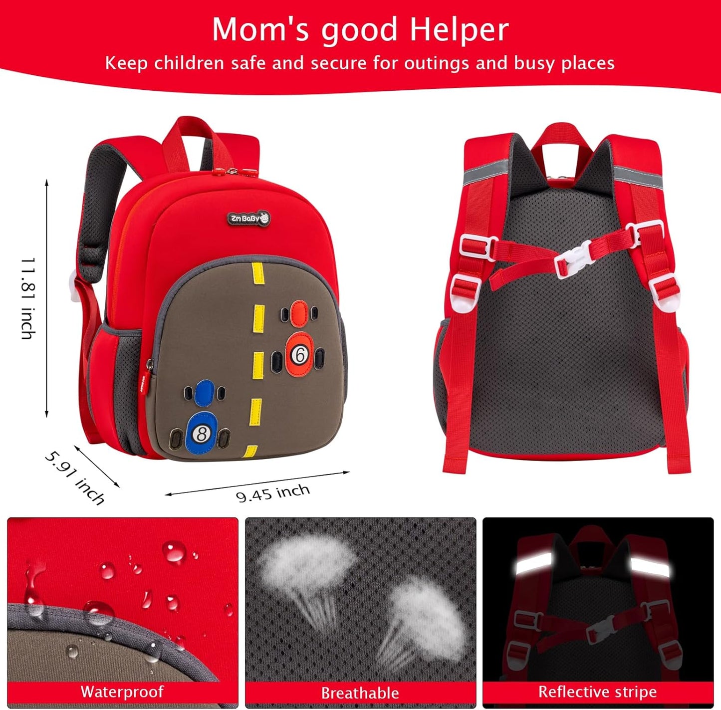 Padgene Toddler Backpacks Kids Preschool Backpack Waterproof Neoprene Animal Schoolbag Lunch backpack 3D Cartoon Mini Travel Bag for Boys Girls Ages 3-5