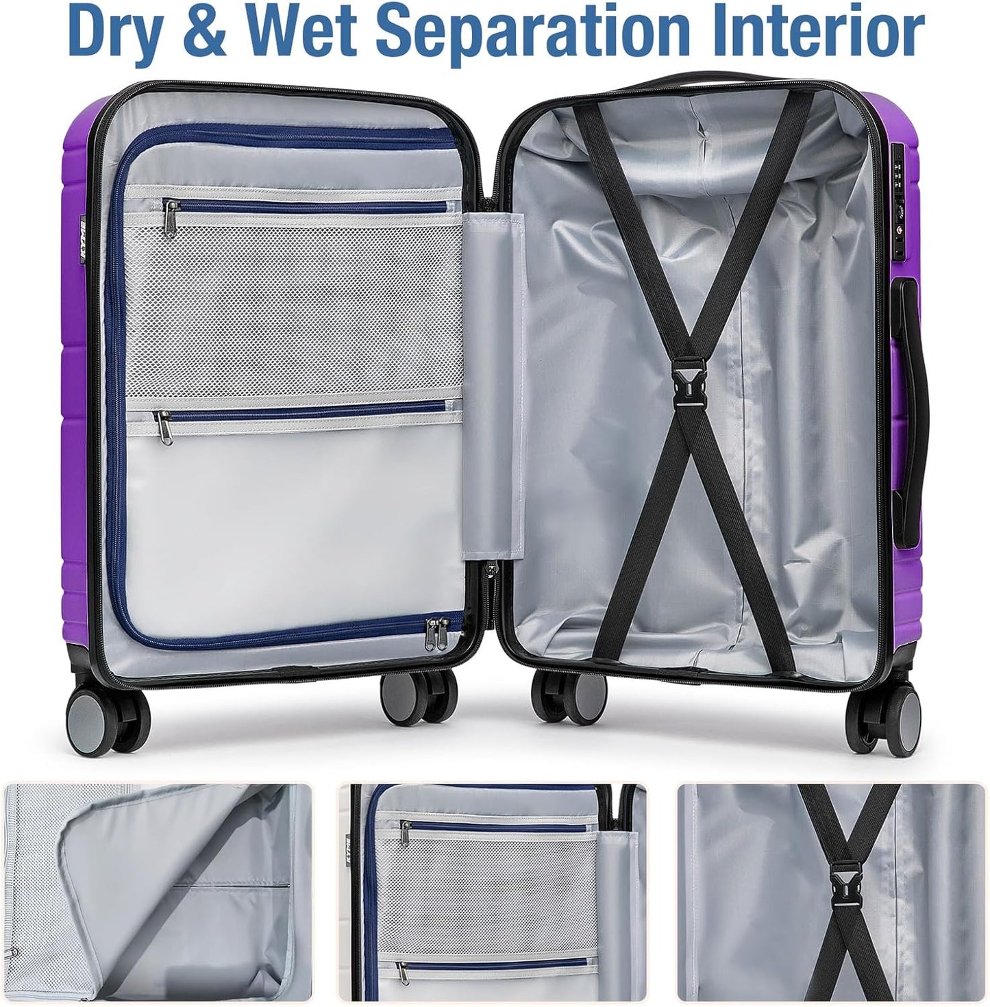 KYME Carry On Luggage 22x14x9 Airline Approved with TSA Lock Hard Shell Carry On Suitcase Lightweight Suitcases with Wheels Small Luggage for Men Women,Carry-On 20 Inch,Purple