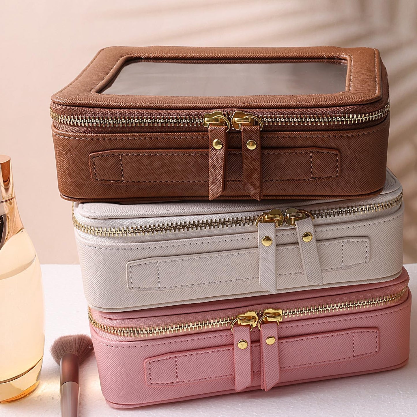 SANHECUN Toiletry bag waterproof cosmetic organizer with handle lagre opening for travelling