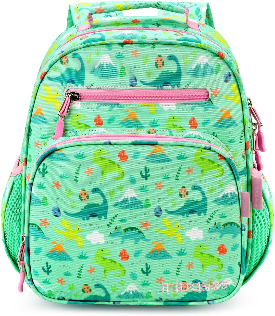 mibasies Toddler Backpack for Girls 2-4: Cute Kids Backpacks for Girls - Preschool Kindergarten Backpack - Dinosaur Forest Light Green