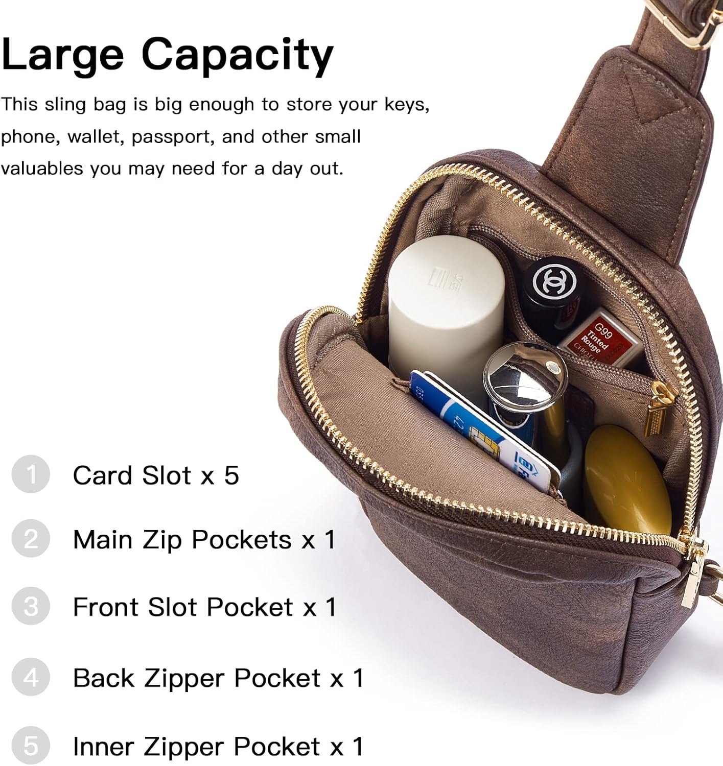 Telena Small Sling Bag for Women Leather Crossbody Fanny Packs Chest Bag for Women