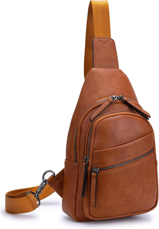 Alldaily Large Sling Bag for Women Crossbody Purse Leather Fashionable Trendy Chest Bag for Travel, Fanny Pack (Brown)