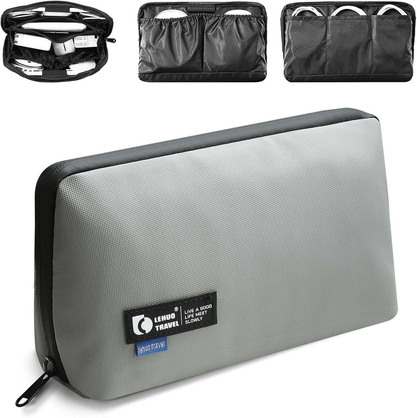 RIGHT AWAY Travel Tech Pouch，Waterproof Cord Case，Electronics Organizer Travel Case，Cable Organizer Storage Bag For Phone, Charger, Accessories(GRAY)