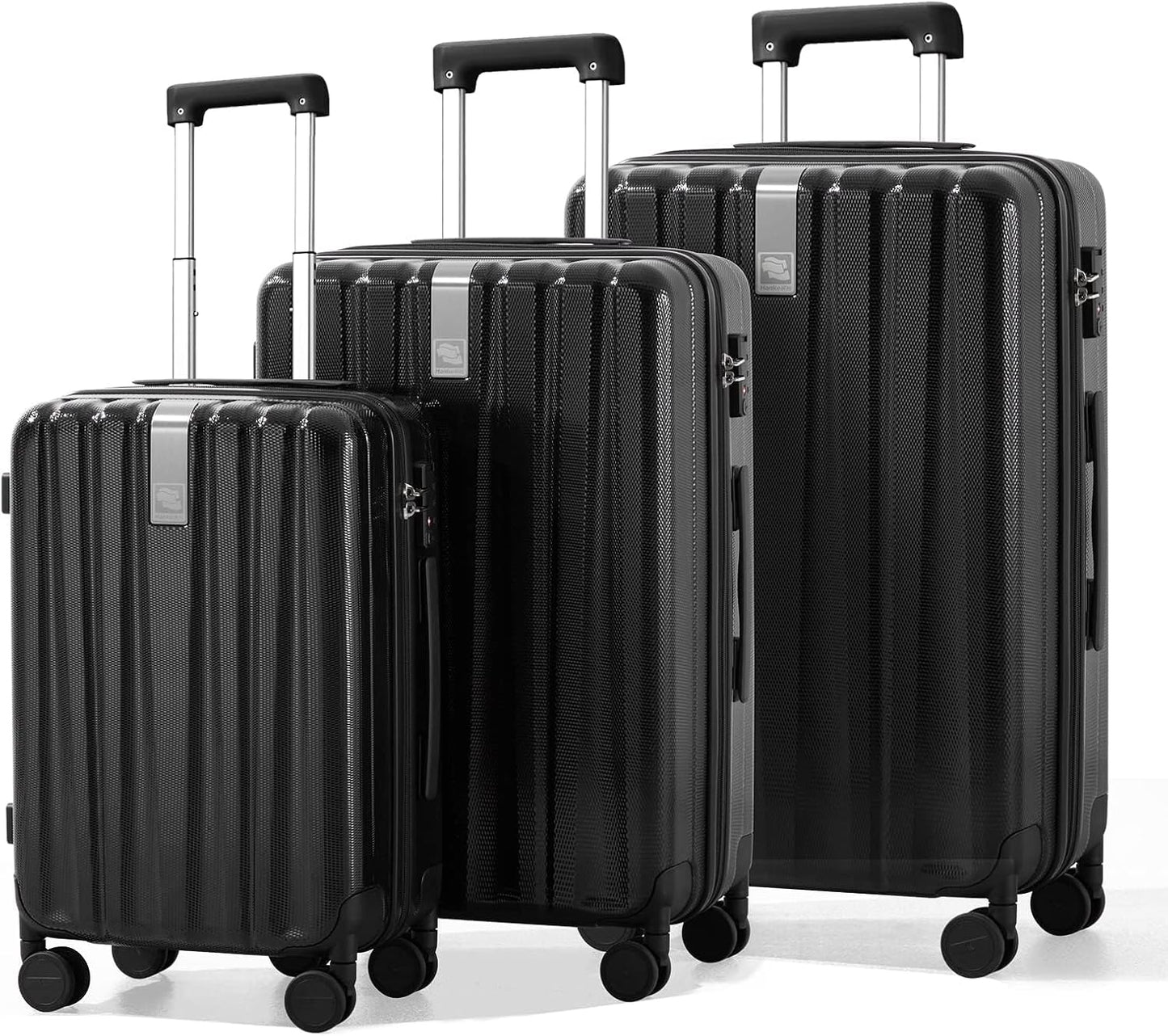 Hanke Luggage Sets 3 piece Carry On Luggage with Wheels PC Hard Shell Suitcases Lightweight Checked Travel Luggage Large Travel Suitcase Woman Men 20/24/29 Inch(Jet Black)