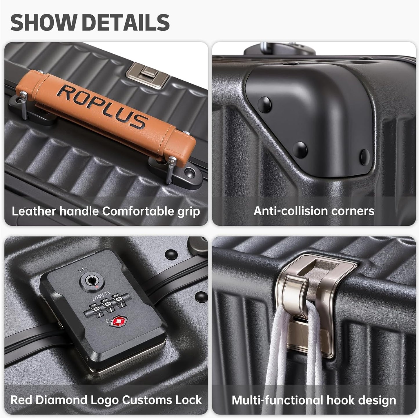 Aluminium Frame Carry on Luggage with Smooth Jelly Wheels, Hardside Zipperless Rolling Suitcase with TSA Lock (Grey, 21-Inch)