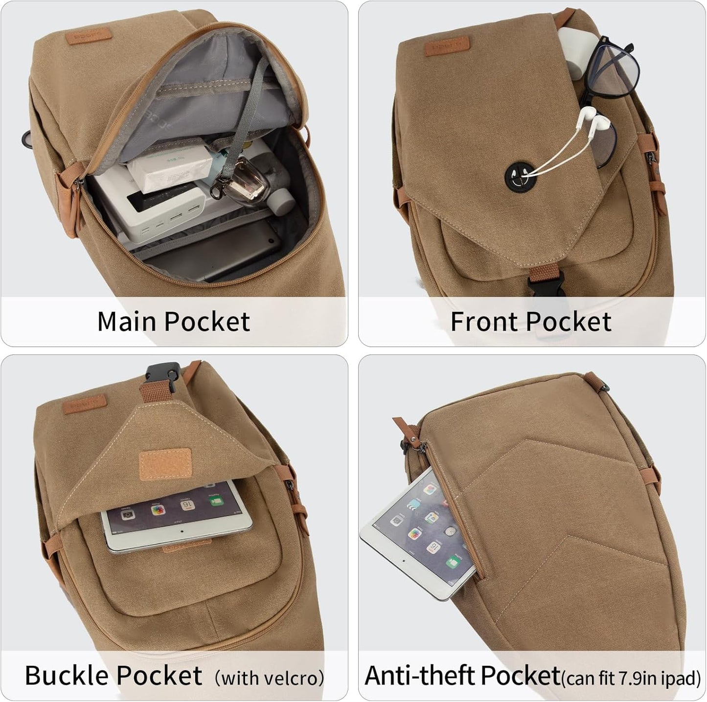 Sling Bag for Men, Crossbody Bag Men Anti Theft Crossbody Bag with Tunnel Lock Zipper Canvas Sling Backpack Travel