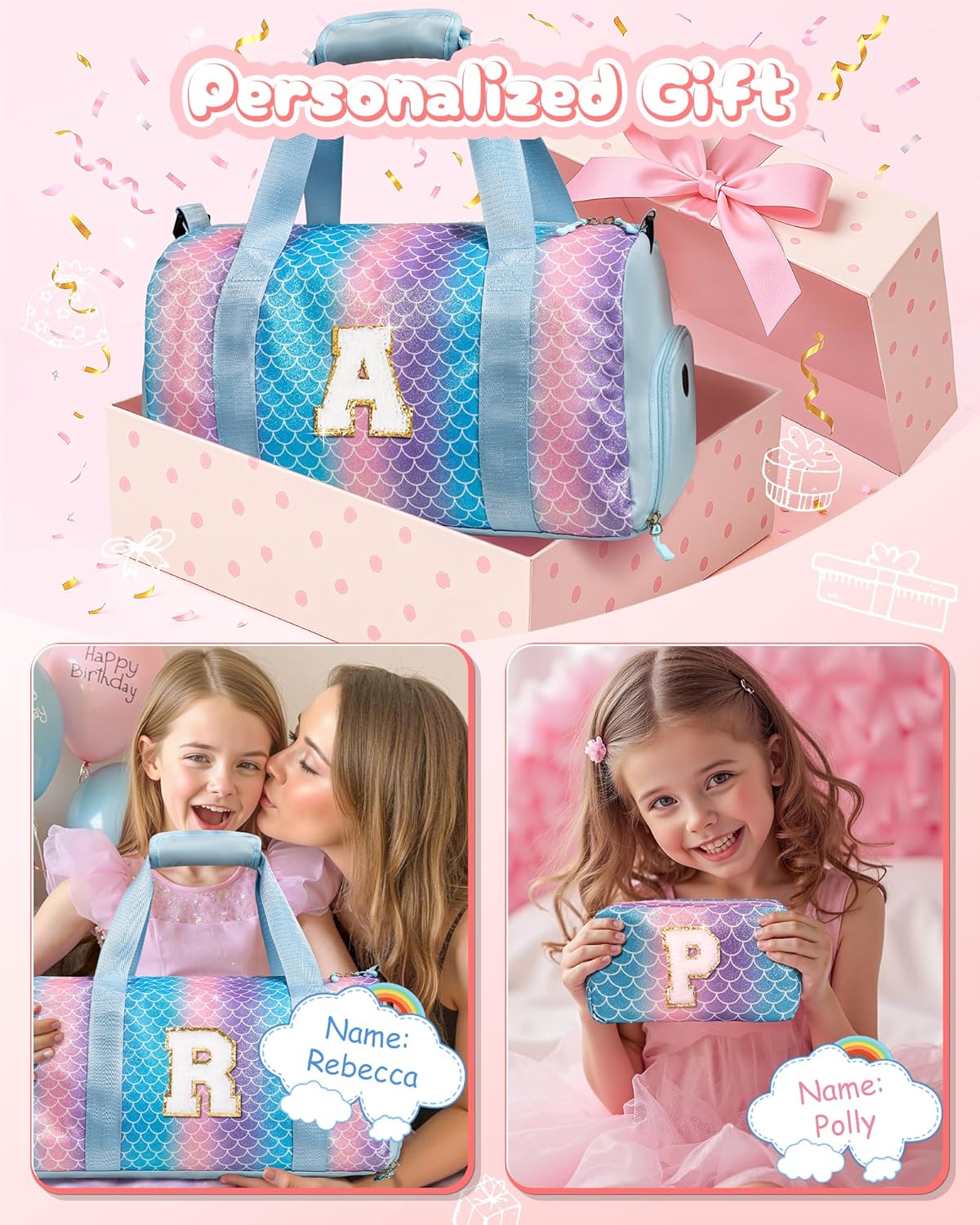 6 7 8 9 10 Year Old Girls Birthday Gift-Girl Gym Bag with Shoe Compartment, Kid Personalized Weekender Overnight Bags, Initial Travel Tote with Makeup Pouch, Easter Gifts for Teen (Letter Q)