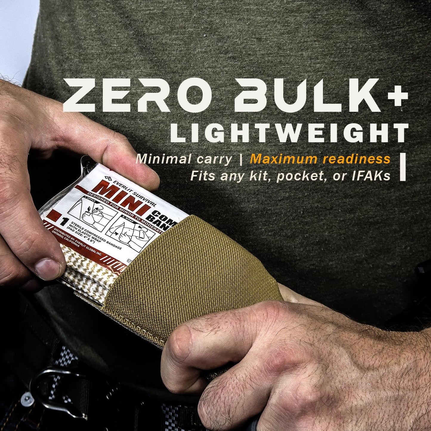 EVERLIT Mini 4 x 6 Inch Emergency Bandage Compression Trauma Pressure Wound Dressing Sterile Vacuum-Sealed for Bleeding Control, Gun Shot, Medical Kit, First Aid IFAK (3)