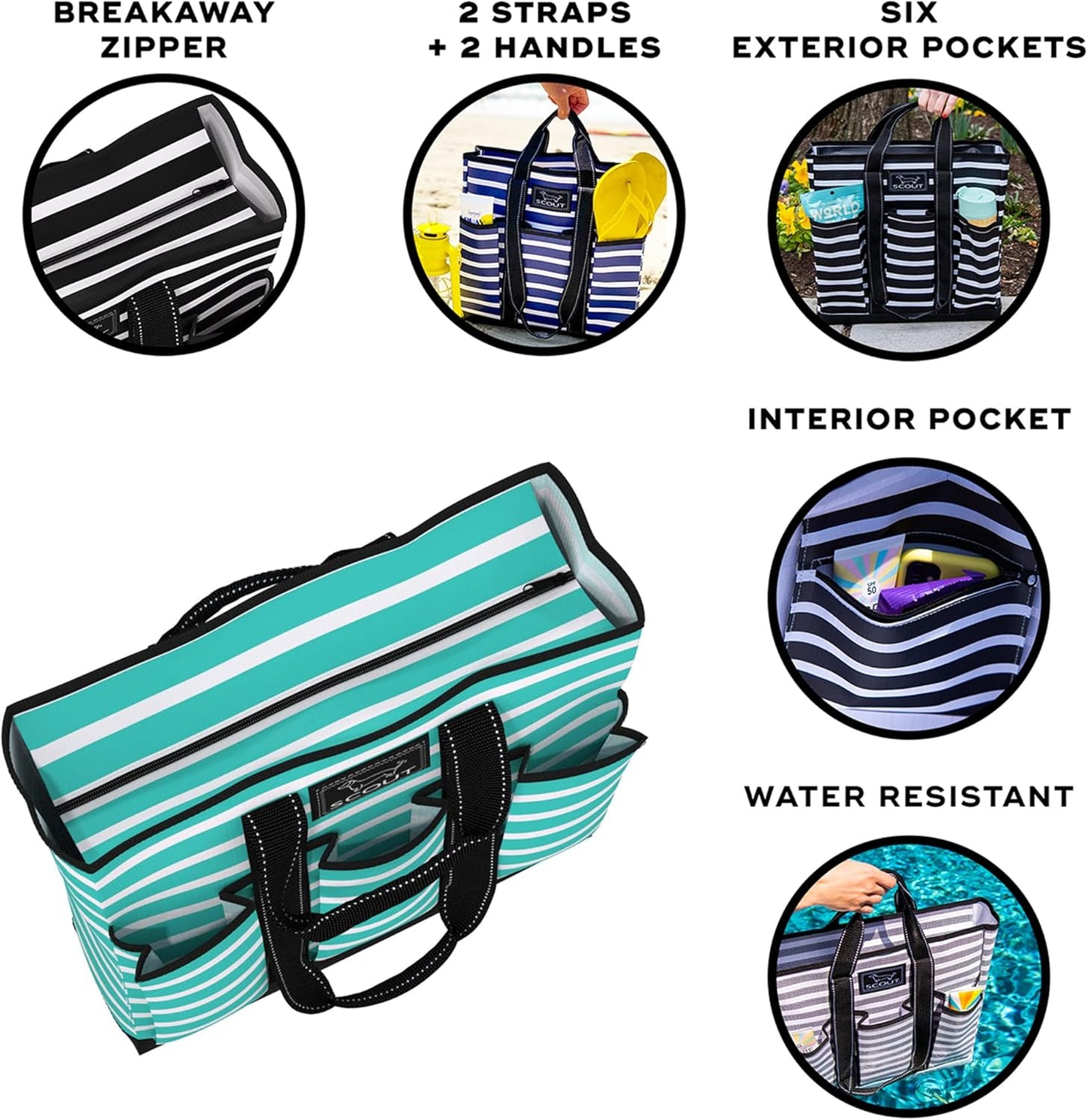 SCOUT Rocket Pocket Tote - Multi-Pocket Travel, Nurse, Teacher, Mom Tote, 7 Pockets Total, Two Sets of Straps, Folds Flat