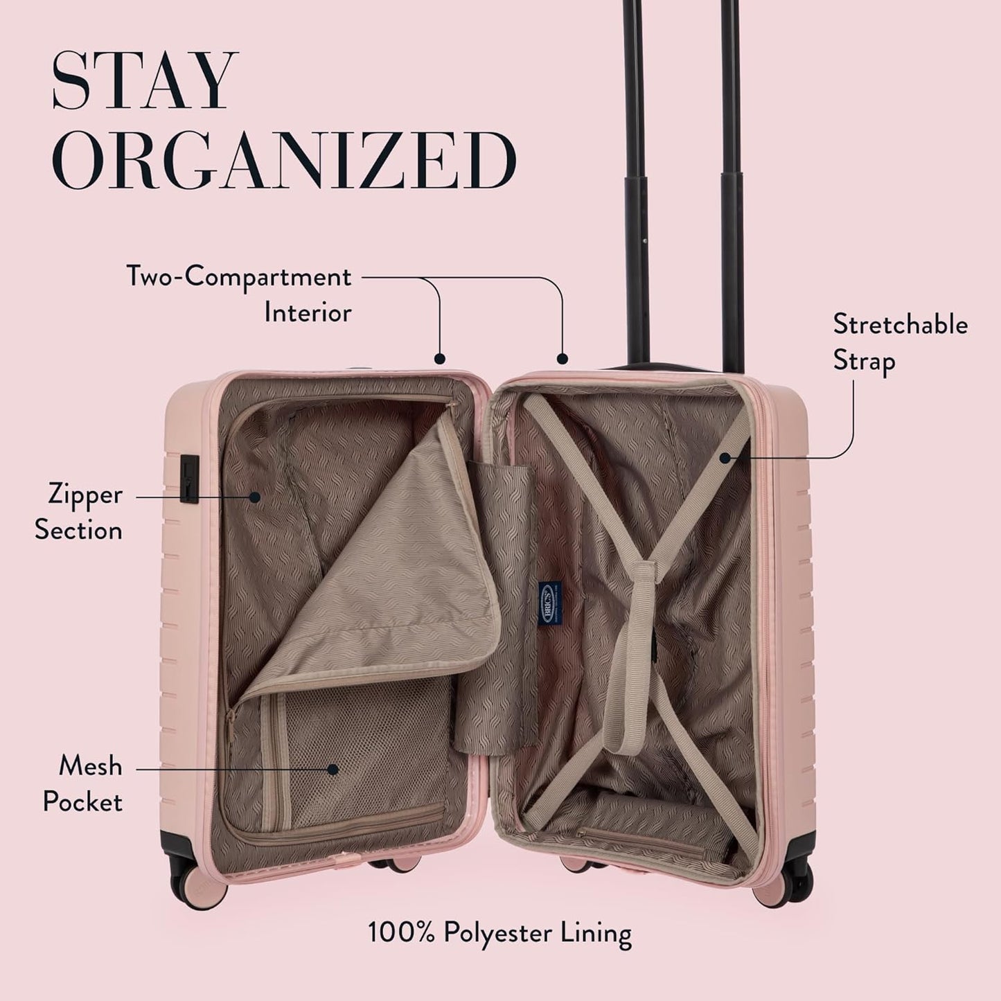 Bric's B|Y Ulisse Spinner Carry-On Suitcase, Lightweight Expandable Hard Shell Luggage with TSA Lock and Smooth 360° Wheels 21 Inch – Pearl Pink