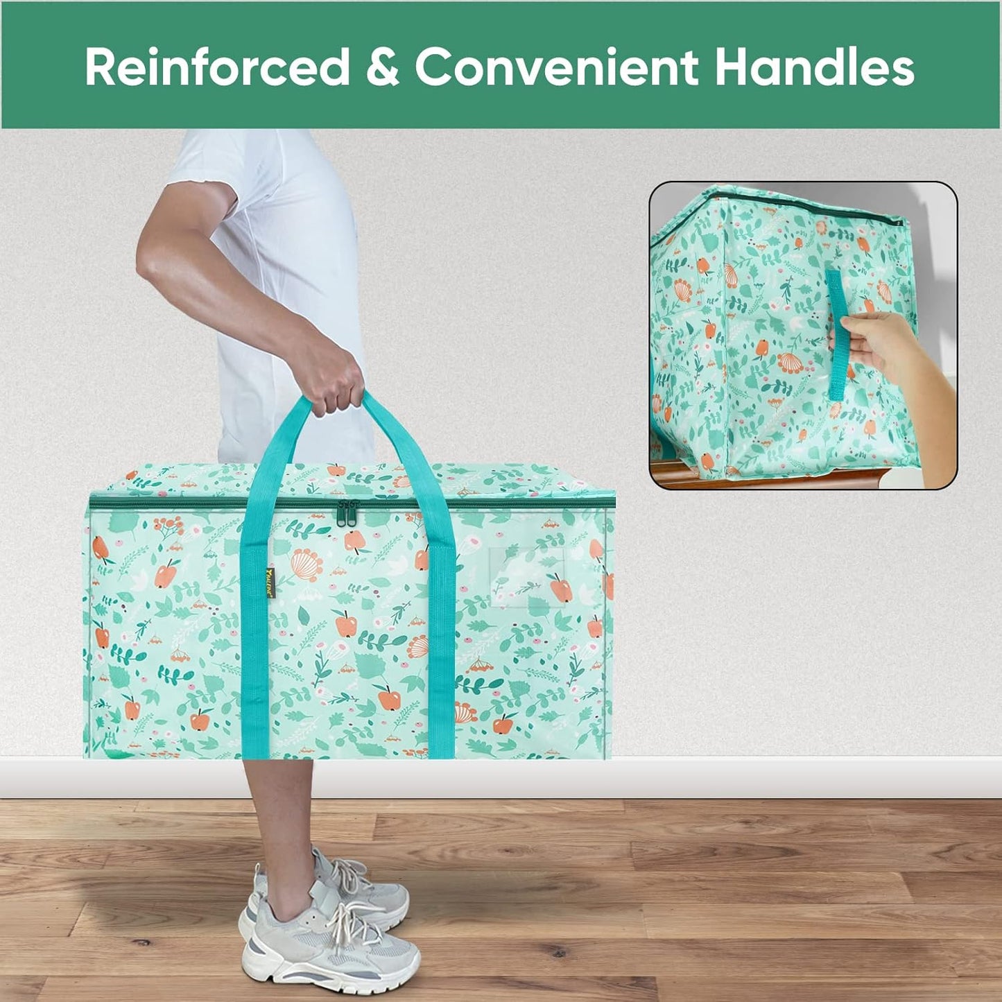 BALEINE 2-Pack Oversized Moving Bags with Reinforced Handles, Heavy-Duty Storage Tote for Clothes, Moving Supplies (Spring Stroll, 2-Pack)