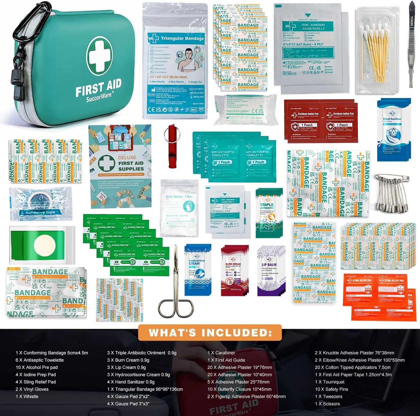 150 Pieces Mini First Aid Kit - Small Medical Kit with Hard Shell - Emergency First Aid Kit for Car, Travel, Home, Outdoor, Office, Camping, Hiking (Green)