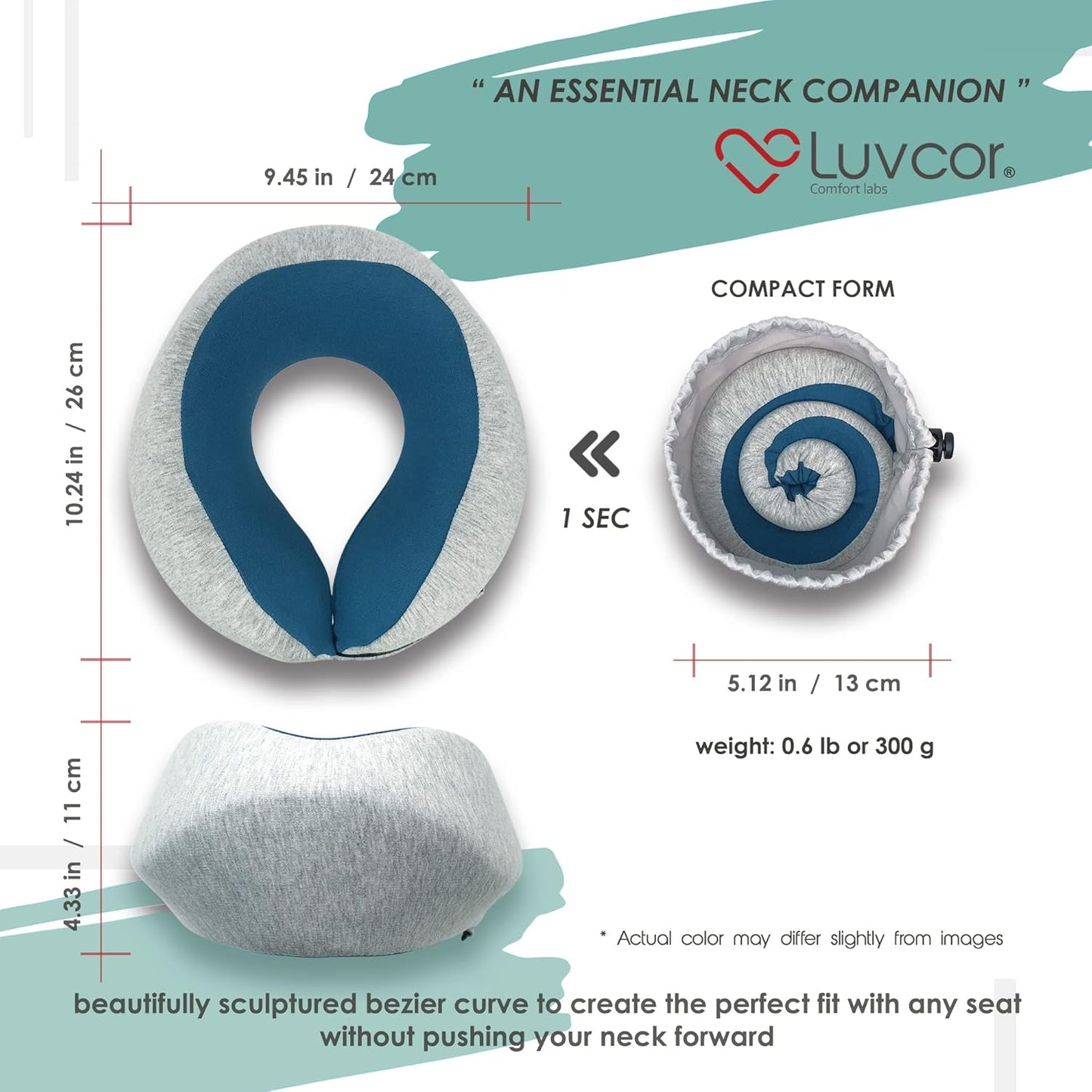Premium Quality Memory Foam Travel Neck Pillow Bundle - Best Ergonomic Pillow for Airplane Travel, car Ride, Sleeping. Comes with Eye mask, earplugs and Storage Bag