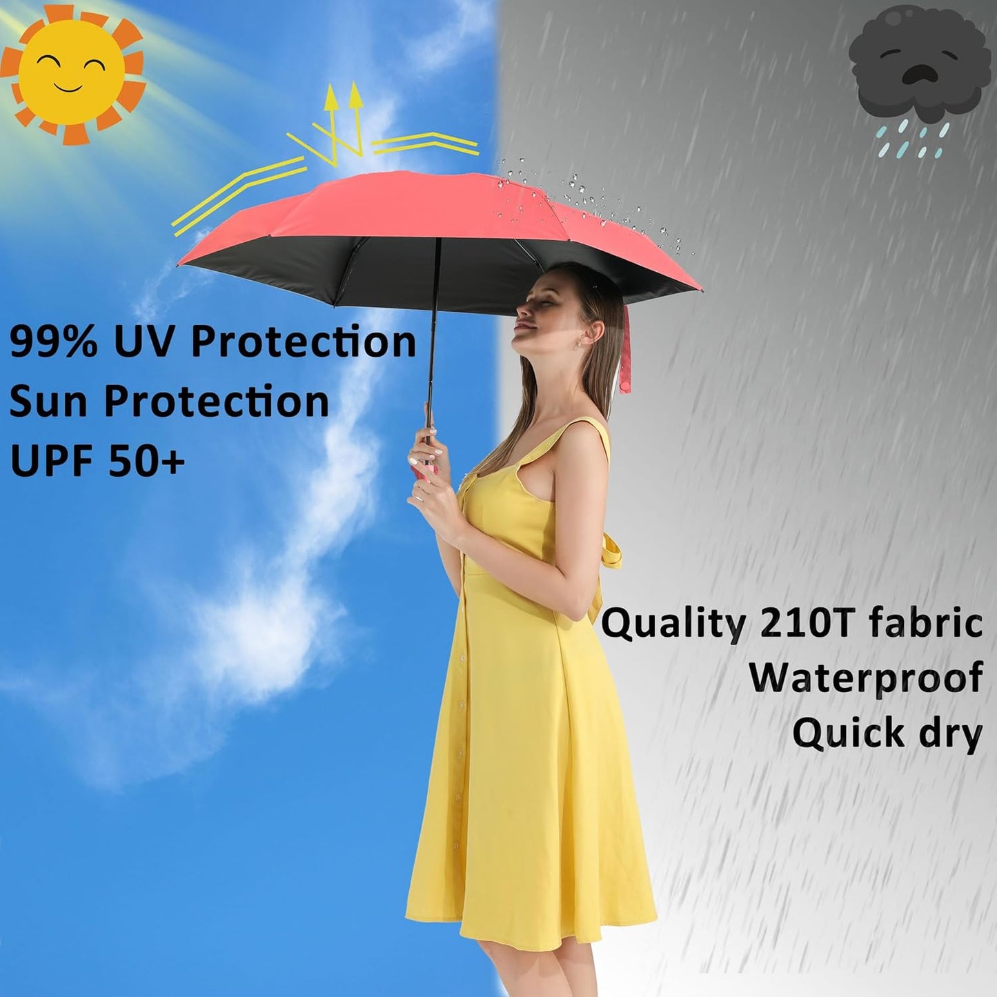 BAODINI Travel Mini Umbrella for Purse With Case Small Compact UV Sun Protection Sun Lightweight Tiny Pocket Umbrella for Women Kids and Men
